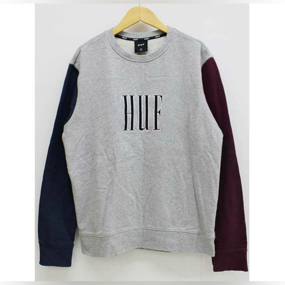 HUF Grey And Burgundy‎ Navy Blue Street Wear Crewneck Sweater Size M